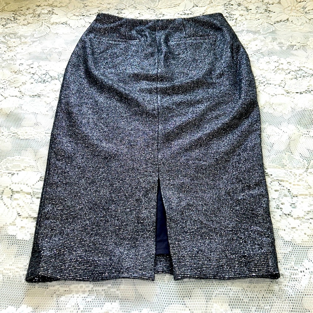 NWT MAGASCHONI |‎ Metallic Wool Blend Pencil Skirt Shimmer with Slit Size…